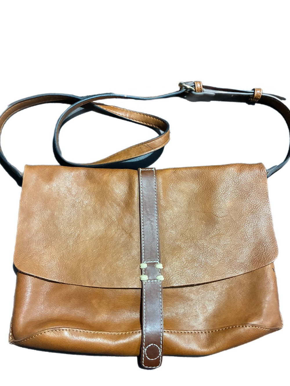 Holding Horses Anthropologie Tan Leather Crossbody Toggle Bag Purse Pebbled 8X11